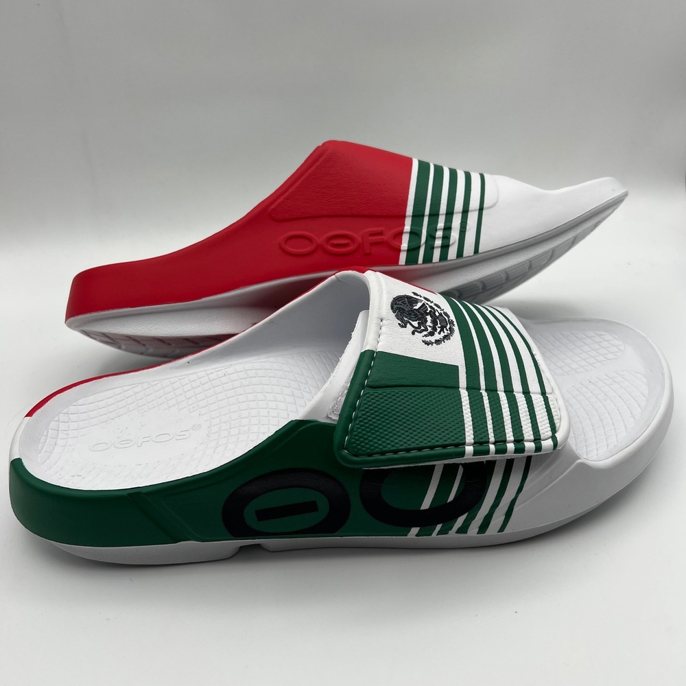 Oofos OOahh Sport Flex Slides Mens 11 Mexico Flag White Green Red Recovery Shoe